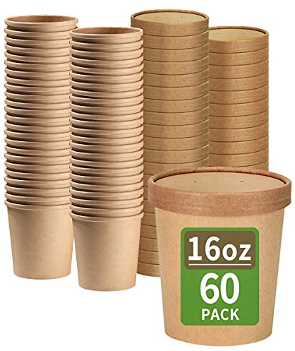 bloomoon 60 Pack 16 oz Paper Food Containers with Lids Ice Cream Containers