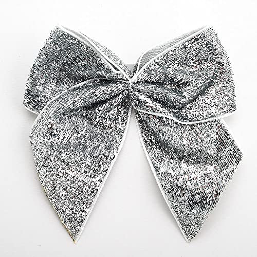 Italian Options Large Sparkle Ribbon Bows Self-Adhesive Glittering Big Bow for Present Wrapping Gifts Bows for Christmas Tree Wreaths Crafting Accessories Silver 6 Pack 10 cm