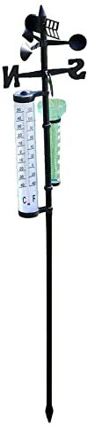 SJDWDX Instruments de mesure de météo 3 en 1, décoration de jardin, girouette avec thermomètre et jauge de pluie, pluviomètre amovible avec piquet, girouette d'extérieur