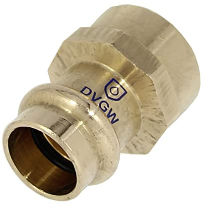 Übergangsstück B-Press mit Innengewinde 22 mm x 3/4 aus Rotguss | Übergangsmuffe Rotguss V-Kontur, Übergangsnippel, B-Press Fitting Trinkwasser, Kupferrohr Übergangsstück Bronze.