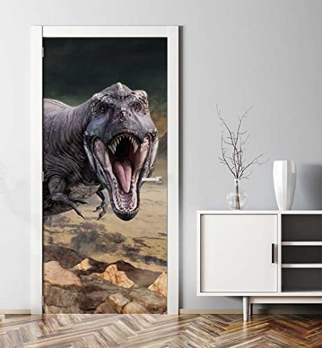 MyMaxxi - Tür bekleben mit Türtapete Türposter Türfolie Selbstklebend 90x200 T-rex - Tür verschönern Türaufkleber Türklebefolie Tiere T-rex Vulkan Mehrfarbig