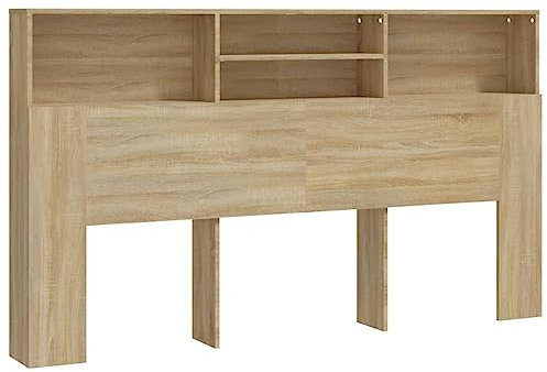 vidaXL Bett Kopfteil mit Ablagen Kopfteil-Regal Wand-Kopfteil Bücherregal-Kopfteil Betthaupt Bettkopfteil Schlafzimmer Sonoma-Eiche 180x19x103,5cm