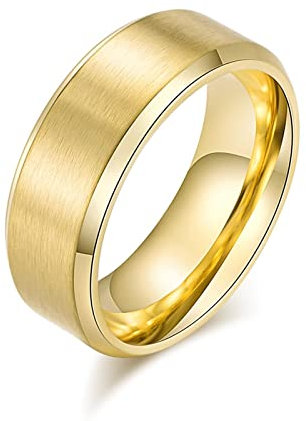 Wycian Herren Ring 8MM, Herren Ringe Gold 8MM Matt Größe 7 Edelstahlbandring für Jubiläums Geburtstag Shochzeit