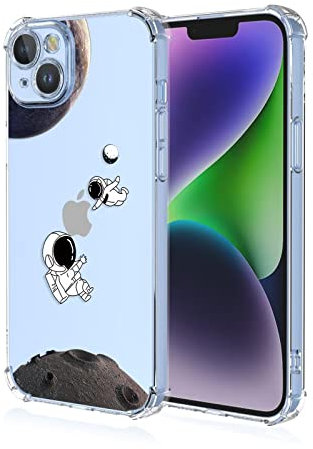 Topme Custodia per Telefono per iPhone 14 Plus (6.7 Inches), Cover per Cellulare con Motivo Verniciato Trasparente in Morbido Silicone TPU - Astronauta 2