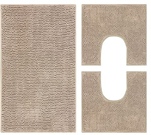 Il Gruppone Passione Casa Set Tappeti Bagno con Fondo Antiscivolo Lavabili in Lavatrice Assorbenti 45 x 75 Cm 3 Pezzi - Beige