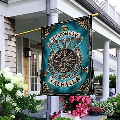 Heimdekoration Wikinger-Krieger, skandinavische Schilder, Willkommen im Garten, Flagge für Innen-Paraden, Outdoor-Party, 70 cm x 102 cm