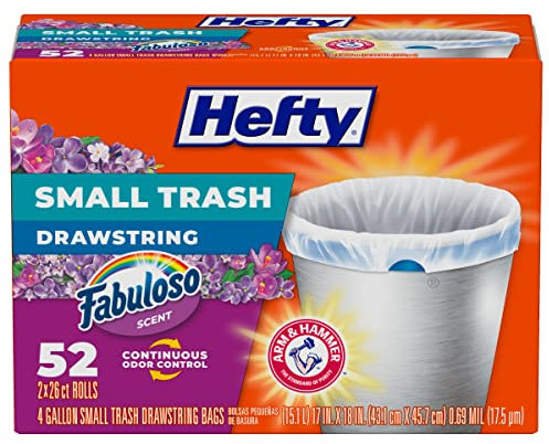 Hefty Kleine Müllsäcke, Kordelzug, Fabuloso-Duft, 4 Gallonen, 52 Stück