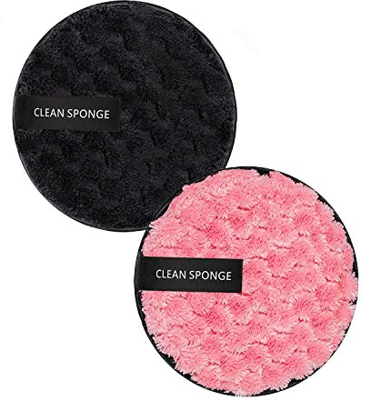 2Pcs Reusable Makeup Remover Pads, Reusable Makeup Remover Pads Washable Make Up Remover Pads Double-Sided Face Cleansing Pads for All Skin Types(Pink & Black)