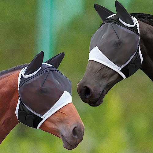 SAGUD 2pcs Fly Mask with Ears for Horses Soft Stretchy Mesh Face Cover