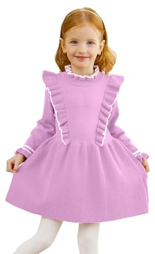 Miipat Bambino Ragazza Maglione Vestito Manica Lunga Bimba Bambina Carino Pullover Maglia Gonna Viola 110 3-4 Anni