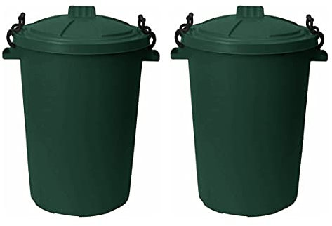 TENLITE Set of 2-50 Litre DARK GREEN Heavy Duty Plastic Clip Lock Lid Bin Indoor or Outdoor Rubbish, Trash Can, Dustbin Waste or Storage of Animal Feed, Colourful Bins (Dark Green)