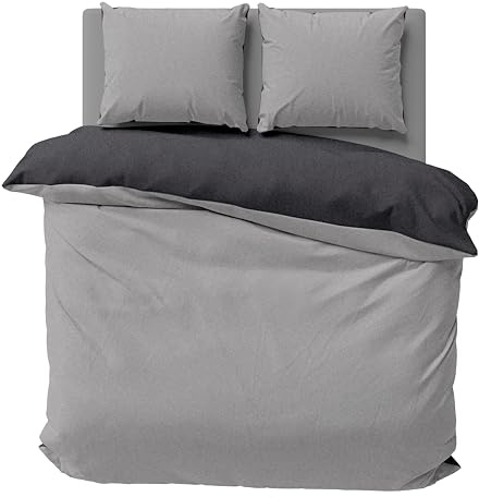 one-home Winter Bettwäsche Doubleface Uni Wende kuschelig flauschig warm weich Fleece, Größe: 240x220 cm, Farbe: grau/anthrazit