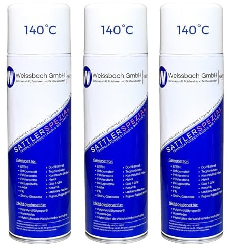 Schaumstoffkleber WEISSBACH Sattlerkleber Extra Stark 3x 500 ml zum Verkleben von Schaumstoff und Textilien mit variablem Sprühkopf Hitzebeständig Hohe Anfangshaftung und schnell trocknend