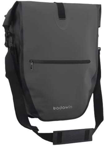 BADAWIN - Große Gepäckträgertasche für Fahrrad mit Fach 30 Liter großes Volumen Wasserdicht mit reflektierenden Details Wasserdicht mit Griff und Schultergurt (schwarz)
