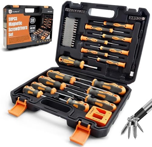 MulWark Magnetic Screwdriver Set with Case, Screw Driver Set Kit 59 Piece Includs Phillips, Hex, Pozidriv, Torx and Precision Screw Driver Set, Replaceable Screwdriver Bit Set for Men, Dad, Husband