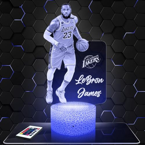 Lampephoto.fr - Lampe 3D L. James Basketteur, Basket Ball, Sport, Idée Cadeau Fan de Basket, Veilleuse Tactile Led Illusion, Effet Hologramme 3D, Cadeau Noël Anniversaire Garçon Fille TOP