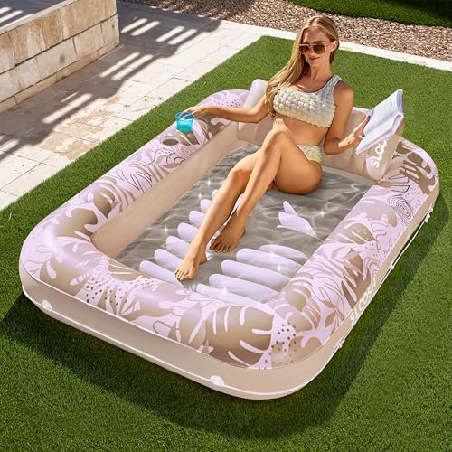Sloosh Gonflable Bronzage Piscine Chaise Longue Flotteur pour Adultes, 70 x 46/1.78m*1.16m Grand Bain de Soleil Flotteurs de Piscine Lit de Bronzage Gonflable Radeau de Piscine Lounge Floatie