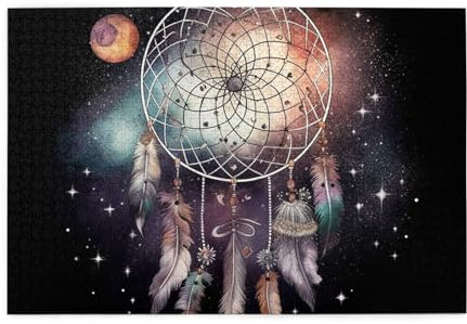 1000-teiliges Puzzle für Erwachsene, personalisiertes Bildpuzzle, Traumfänger und Sterne, individuelles Holzpuzzle für Familie, Geburtstag, Hochzeit, Spielabende, Geschenke, 74,9 x 50 cm