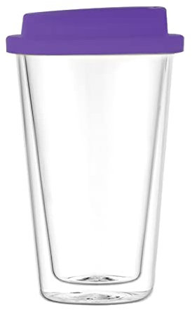 Double Walled Insulated Coffee Mugs,Double Wall Glass Tumbler to Go,Reusable Clear Travel Mug with Silicone Lid,Insulated Double Wall Glass Travel Mugs for Coffee, Milk, Tea