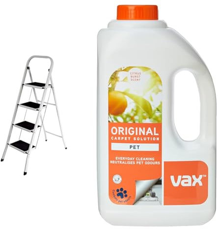 Home Vida 4 Step Ladder, Heavy Duty Steel, Folding, Portable with Anti-Slip Mat & Vax Original 1.5L Carpet Cleaner Solution | Suitable for Everyday Cleaning | Neutralises Pet Odours -1-9-142054