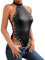 Sexy Damen Wetlook Leder Body Dessous Set - Bodysuit BH Rückenfrei Unterwäsche - PU Leder Halsband Erotik String Unterwäsche - Clubwear Mit Neckholder