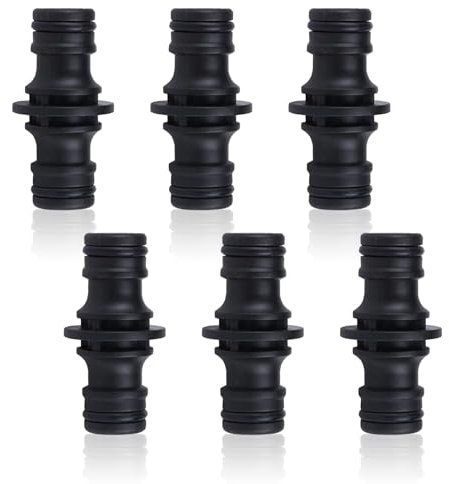 lvzhen 6 Pack Black ABS Plastic Double Male Hose Connectors, Coupling, BSPP, HOSE_PIPE_FITTING, Hose Connector, 2.5cm x 5cm x 2.5cm