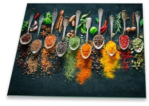 decorwelt Küchenrückwand Spritzschutz aus Glas Wandschutz Herd Spüle Gewürze Kräuter Bunt 60x52 cm Küchenspritzschutz Fliesenschutz Fliesenspiegel Küche