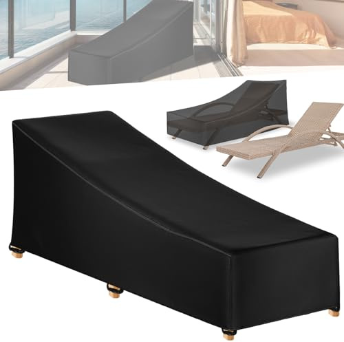 HOMURY Wasserdicht Gartenliege Abdeckung, UV-Beständig Schutzhülle für Sonnenliege mit Aufbewahrungstasche, Schutzhülle für Liegestuhl, für Sonnenliege Deckchair( Schwarz, 210 x 80 x 40/70 cm)