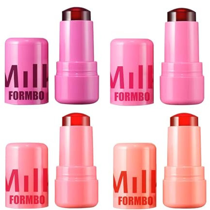 4 Milk Jelly Blush Stick, Jelly Tint Blush, Makeup Jelly Tint Blush für Lippen, Cooling Water Jelly Tint, Lip And Cheek Stain | Natural Long-Lasting Makeup Blush Stick