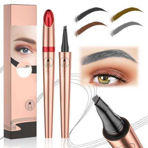 3D Wasserdichter Microblading Augenbrauenstift, 2024 Neuestes 2 Stück 4 Gabelspitzen Tätowierungsstift 3D Augenbrauenstift, Micro Brauenstift Langanhaltend Wasserdicht Schafft, Grau