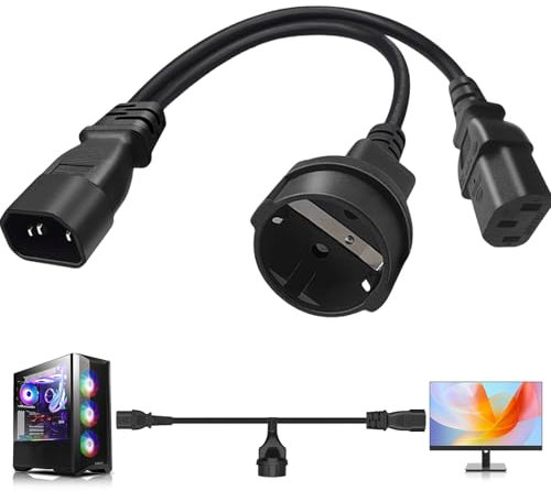 C14 zu C13 Y Splitter Stromkabel, IEC320 C14 auf C13 Y-Splitter Netzkabel, Wasserdichtes Schutzkontaktbuchse Verlängerungskabel, Y-Splitter-Netzsteckerkabe, Universelles Verlängerungskabel