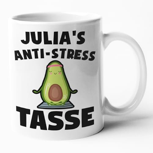Anti Stress Tasse Personalisierbar - Avocado Meditation Relaxen - Kaffeebecher Avocado Kollegin Büro Kaffeetasse (Weiß)