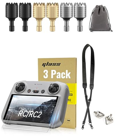 LKTOP RC/RC2 Displayschutz + Fernbedienung Gurt + Remote Controller Sticks, RC 2 Schutzfolie/Umhängeband/Joysticks für DJI Mini 5/4/3, Mavic 3, Air 3-Serie, Flip, Neo Drohne Ersatzteile