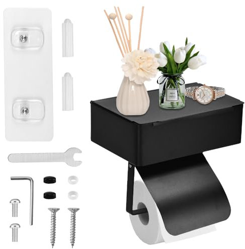 KYYGKY Porte Rouleau de Papier Toilette, Porte Papier Toilette Mural Adhesif, Support Papier Toilette sans Percage avec Étagères et Boîte à Lingettes Humides, Distributeur Papier Toilette pour Cuisine