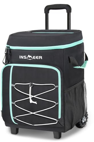 INSMEER Bolsa isotérmica con ruedas, 45 L, 75 cans, bolsa térmica plegable y resistente al agua, bolsa térmica para playa, camping, picnic, compras