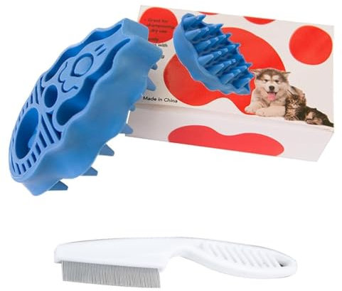 IKOPFLN Hundebürste, Hundebürste, Hundebürste kurzhaar, Mit 1 Kamm, für Hundepflege Bürste Hundereinigung Bürste Hundebad Massagebürste für lange kurzhaarige Welpen Waschen(blau)