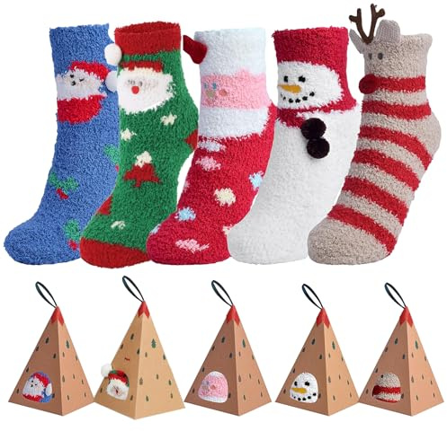 5 Pares Calcetines de Navidad Calcetines Invierno Calcetines Navidad Calcetines Navideños Calcetines Mujer Invierno de Navidad Casa Cálidos Calcetines Patrón Lindo de Navidad Algodón Calcetines