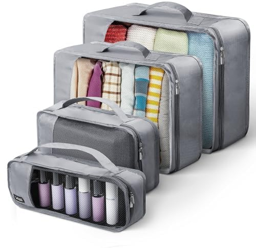 LUGG Lightweight Packing Cubes Set – Durable Polyester Travel Organizers, 4 Sizes for Efficient Packing, Compact and Versatile Travel Accessories (Grey, Packing Cube (Set of 4)