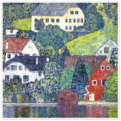 Häuser in Unterach am Attersee Poster von Gustav Klimt 70 x 70 cm Grün Wandbilder Wanddeko
