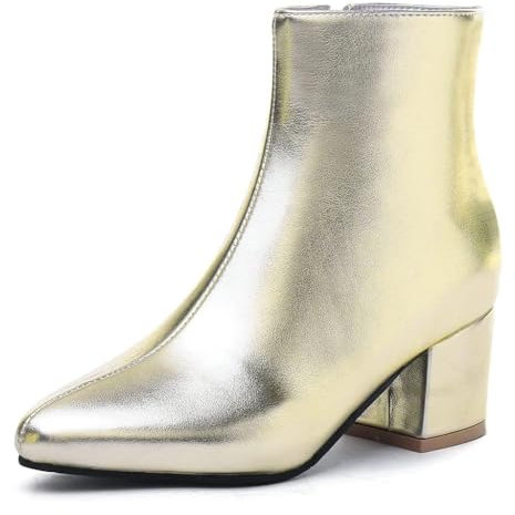 Stivaletti Eleganti Donna,Stivaletti Classici a Punta con Tacco Medio Spesso,Cerniera Laterale,Stivaletti alla Moda Autunno Inverno,Stivali Chelsea Simplicity con Tacco Basso,d'oro,41 EU