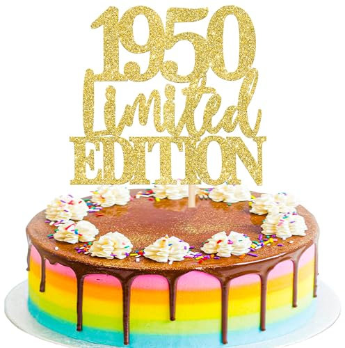 Xsstarmi 1 Pack Limited EDITION 1950 Cake Topper Gold Glitter Happy 75th Birthday Cake Pick 75 Fabulous Cheers to 75 Years Cake Decorations for Happy 75th Birthday Anniversary Party Supplies