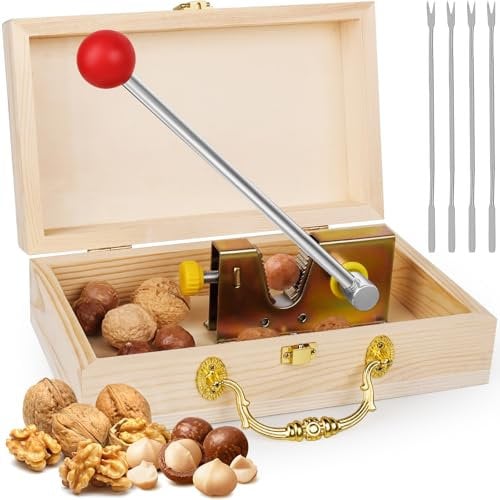 ChromLives Nussknacker Walnussknacker für Alle Nüsse Haselnussknacker Nut-Cracker Nusszange Grönverstellbar mit hölzerner Geschenkbox und Hebel-Funktion für Haselnüsse, Paranüsse, Mandeln, Pekannüsse