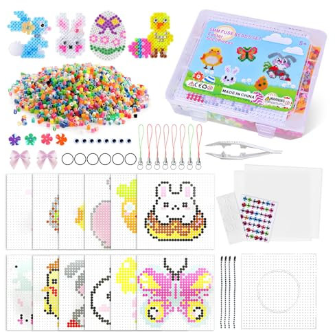 5000 Bügelperlen Ostern Bügelperlen Set Bügelperlen 5mm mit Bügelperlen Platten et Handwerk Zubehör DIY Bügelperlen Vorlagen Bastelset Ostern für Ostern Dekoration DIY und Ostern Geschenke (5mm)