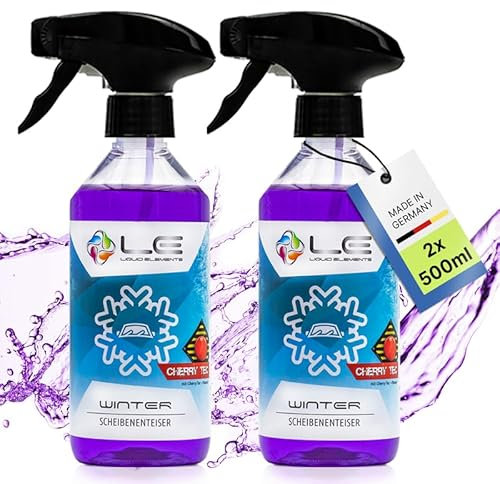 Liquid Elements – Winter Scheibenenteiser Spray Auto 2X 500ml – Enteiserspray schnell wirksam bis -45° C – Auto Enteiser entfernt EIS ohne Kratzen & verhindert Wiedervereisung (Cherry Tec)