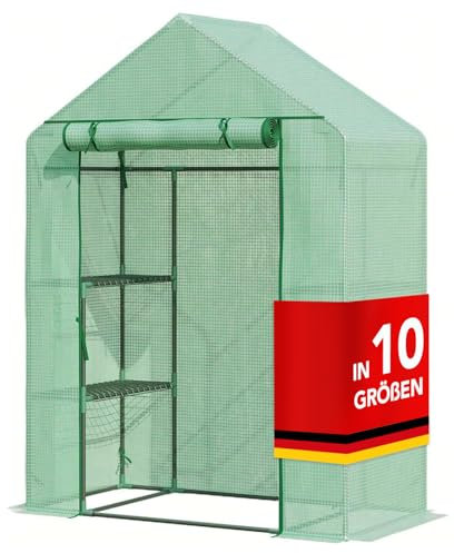 Floordirekt - Gewächshaus UV-beständig - Foliengewächshaus mit Metallablagegitter - Langlebig. Witterungsbeständiges Pflanzenhaus für Gemüse Kräuter. Blumen (73x143x195cm Harrest)