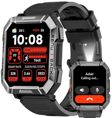 OSCAL Smartwatch Herren Militär 100 Tage Akku, IP68, Anrufe, 100+ Sportmodi, Smartwatch Damen Fitness-Tracker mit Herzfrequenz, SpO2, Schlafanalyse, Kompass, Taschenlampe Kompatibel iOS & Android