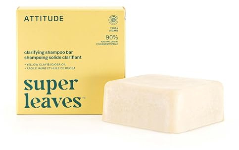 ATTITUDE Clarifying Shampoo Bar, Natural Origin, for Greasy and Oily Hair, Jojoba Oil & Yellow Clay, EWG Verified & Clean ingredients, Vegan, Earl Grey & Fresh Cucumber Scent, 4 Oz