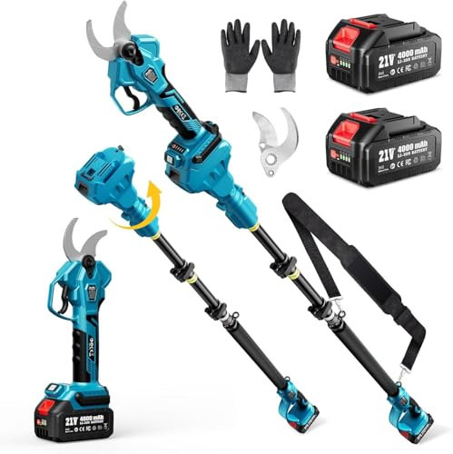 SINWE Akku Astschere Teleskop, 30MM Gartenschere mit 2 Akku 2000mAh,Elektrische Gartenschere mit Teleskopstange bis 5 m Reichweite Bürstenloser Motor Baumschere(Teleskop Astschere)