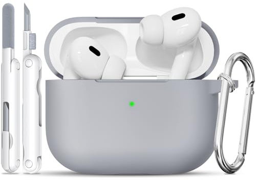 TNSNK für AirPods Pro 2nd/1st Hülle (2023/2022/2019), Silikon Stoßfeste Schutzhülle mit Clean Kit & Keychain, Support Wireless Charging - für AirPods Pro 2nd/1st, Light Gray