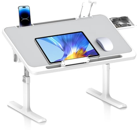 Huracan Laptop Tisch Betttablett Klappbar, Tragbares Laptoptisch für Bett, Lapdesk mit 5-Höhenverstellbar und Winkelverstellbar, Bett Tabletttisch, Laptop-Schreibtisch für Sofa Boden (60*40cm, Grau)